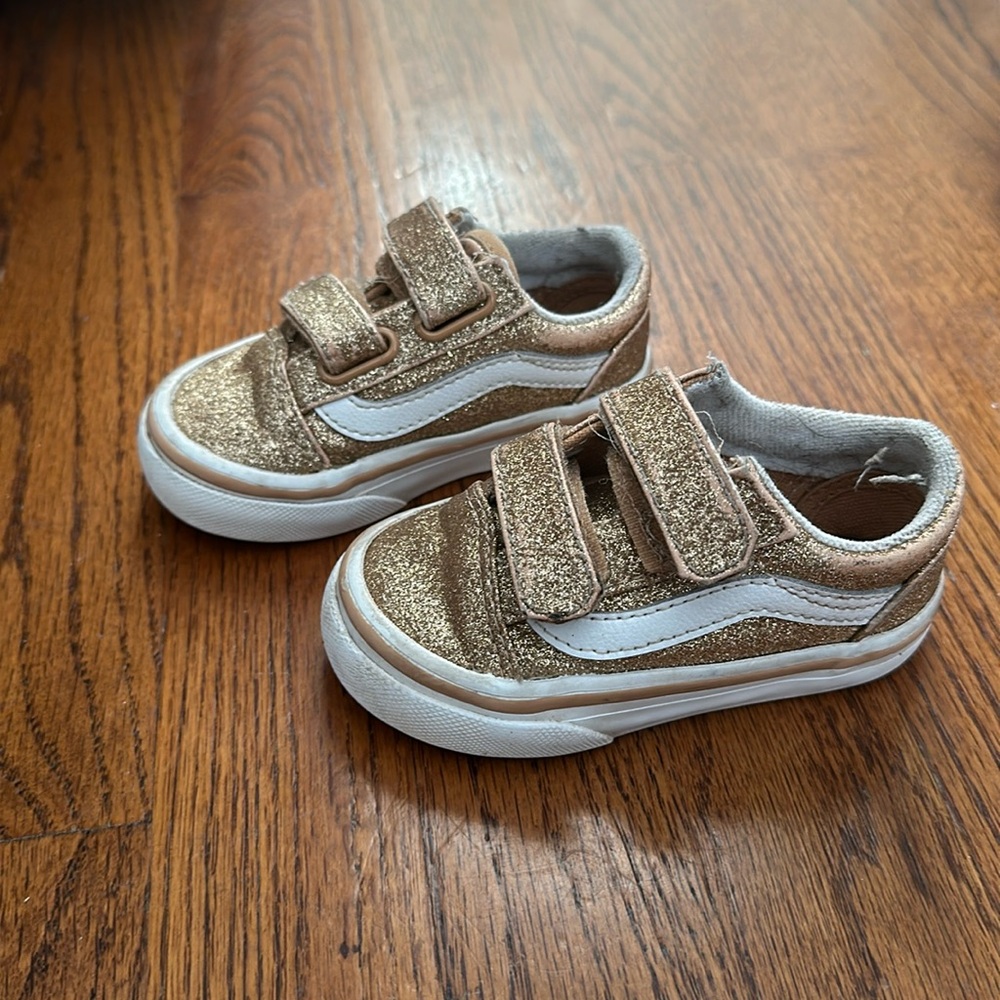Gold Sparkly Vans Velcro Toddler Size 5